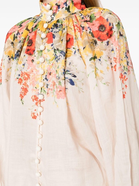 Alight floral-print linen blouse