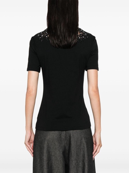 crystal-embellished lace-panel T-shirt