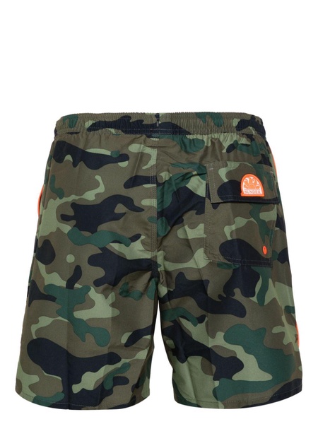 logo-embroidered camouflage swim shorts