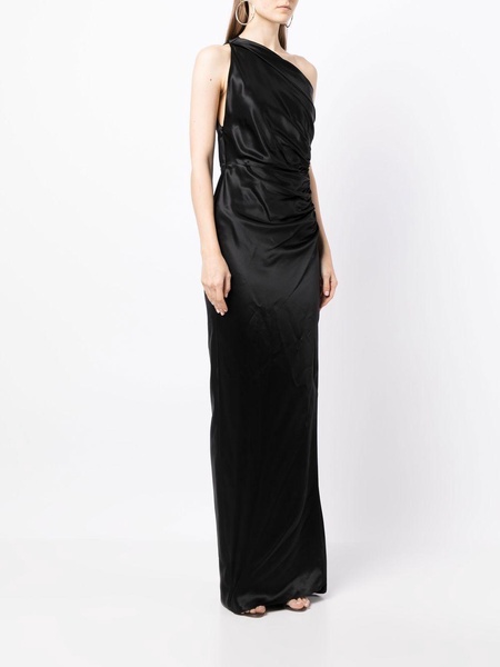 gathered-detail one-shoulder silk gown