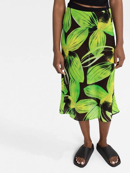 leaf-print midi skirt