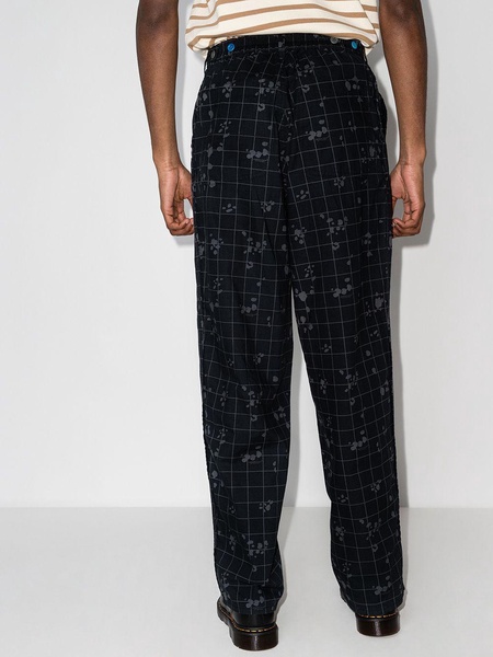 check-pattern loose-fit trousers