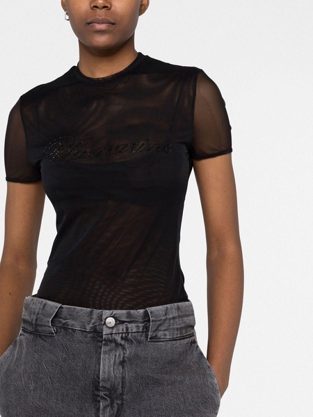 logo-embellished mesh top