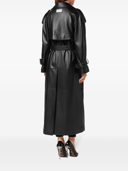 belted leather trench coat