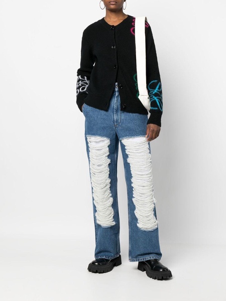 frayed-detailed straight-leg jeans