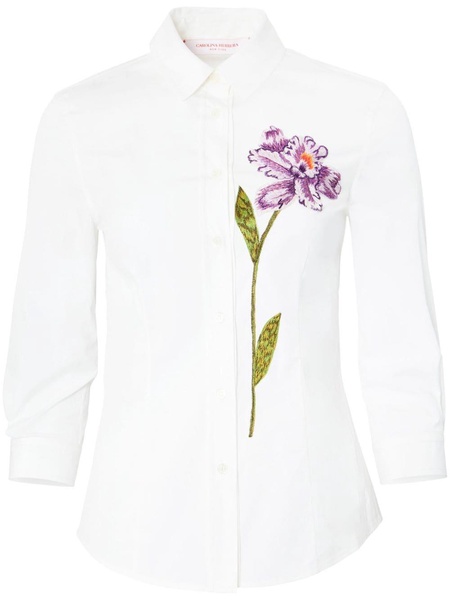 floral-embroidered cotton shirt