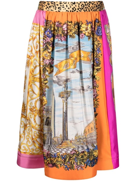 graphic-print silk midi skirt