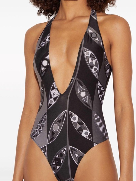 Girandole-print plunge swimsuit