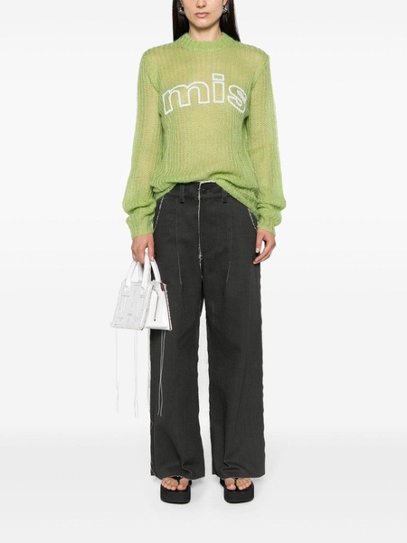 Lime Green Logo Print Semi-Sheer Jumper