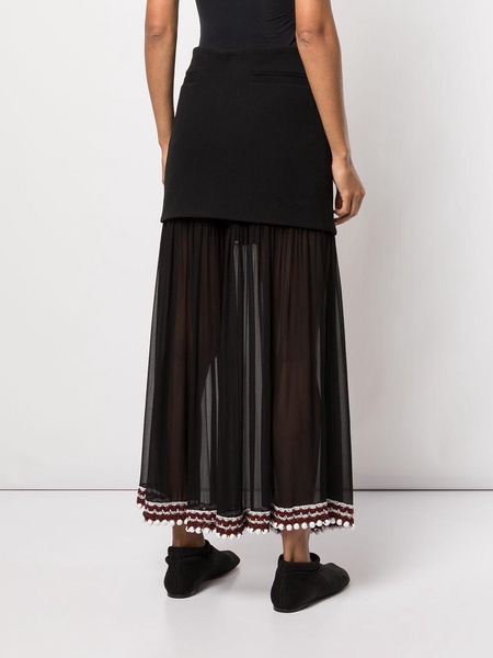 crochet-trim chiffon panel skirt