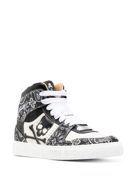 paisley-print high-top leather sneakers