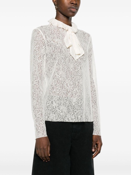 floral-lace sheer blouse