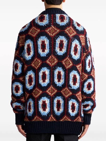 patterned-jacquard wool blend cardigan