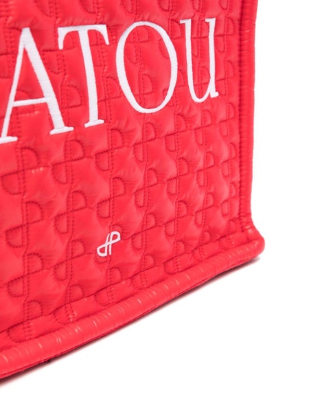 logo-embroidered quilted tote bag