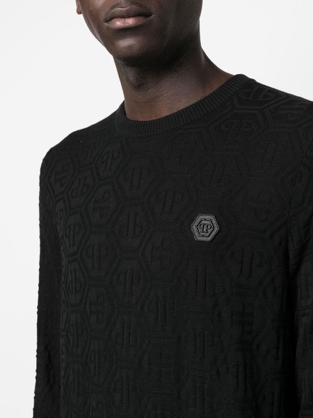 logo-patch crew neck jumper