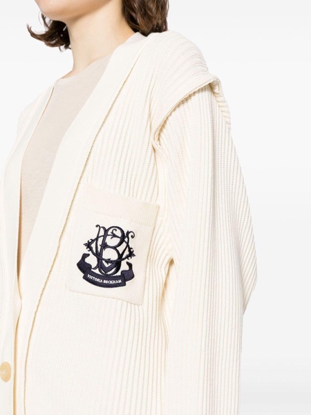 logo-embroidered ribbed-knit cardigan