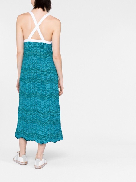 Blue Palm Chevron Knitted Midi Dress