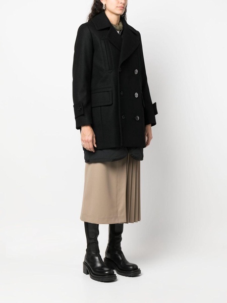 layered double-breasted wool coat