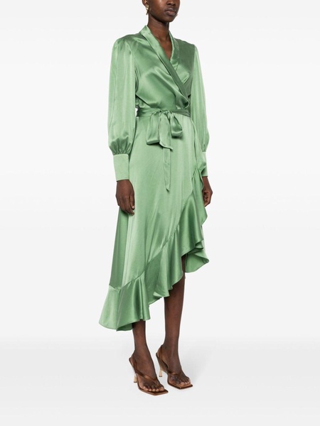 ruffle-detail silk wrap dress