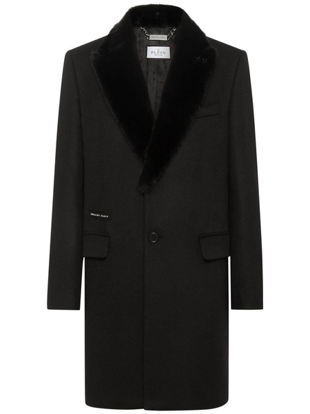 faux-fur trim single-breasted coat