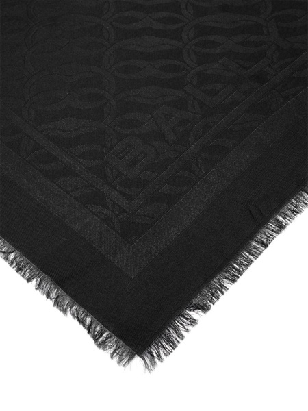 Emblem-print frayed silk scarf