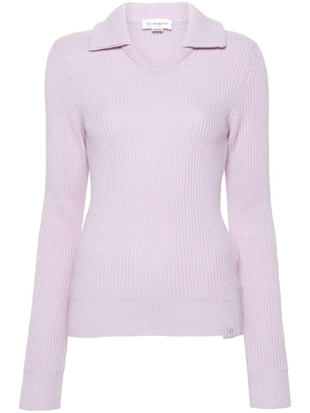 polo-collar ribbed jumper