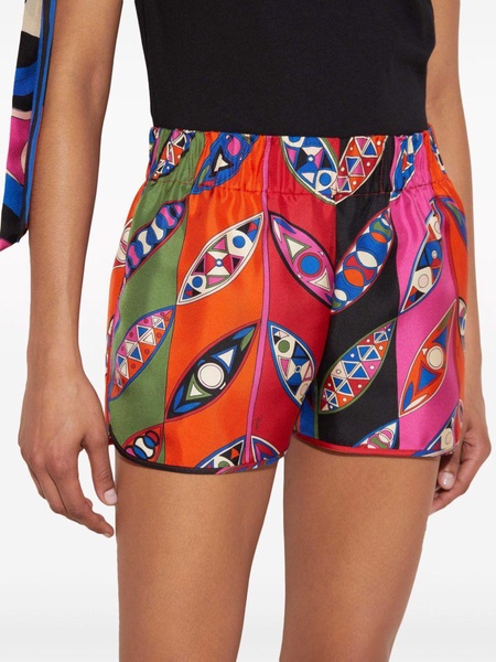 abstract print elasticated waistband silk shorts