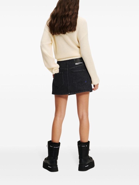 eyelet denim mini skirt