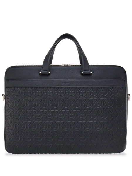 Black Monogram Embossed Leather Briefcase