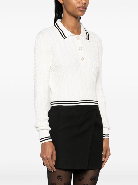 cable-knit polo jumper