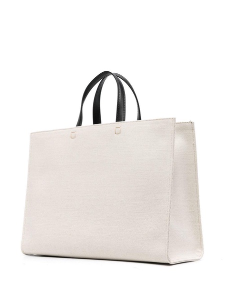 Beige And Black Medium G-tote Bag In Canvas