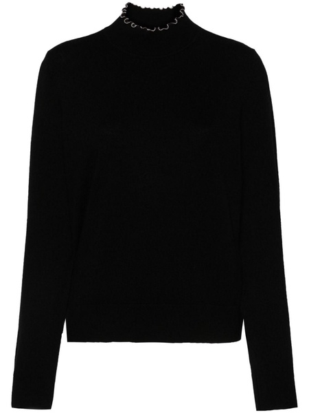 beaded-trim roll-neck jumper