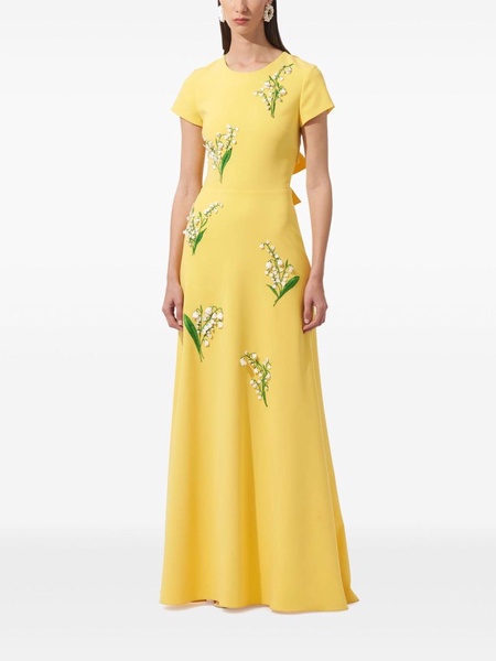 Floral Embroidered Gown with Back Bows