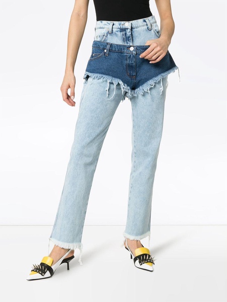 high waist layered shorts jeans 