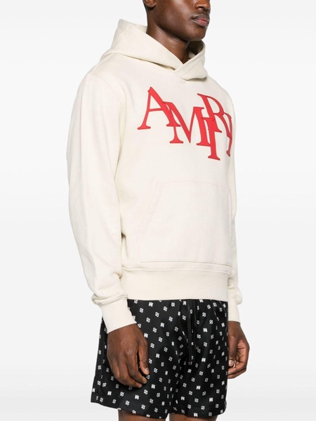 Staggered logo-appliqué cotton hoodie