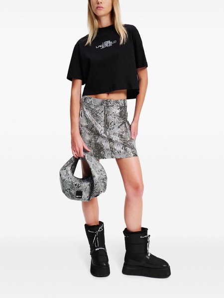 snake-print faux-leather mini skirt