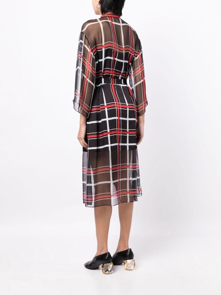 check-pattern silk midi dress