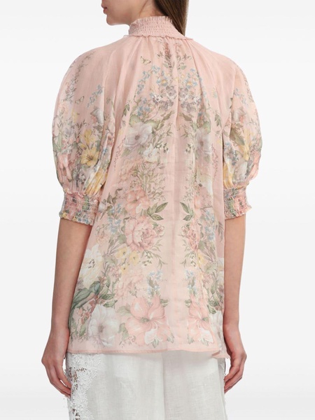 Zimmermann Floral Print Short Sleeve Blouse