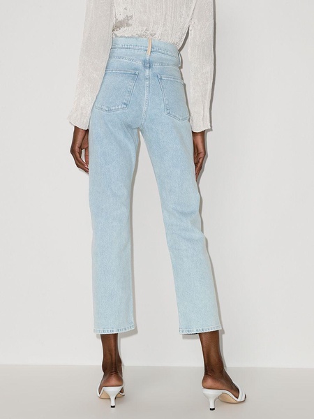 high-waisted straight-leg jeans