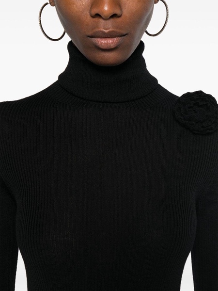 floral-brooch roll-neck jumper