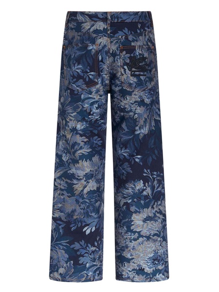 floral-jacquard wide-leg jeans