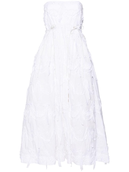 White Floral-Embroidered Flared Dress