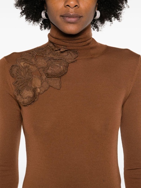 floral-lace wool jumper