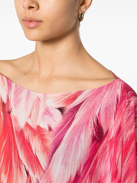 plumage-print short kaftan