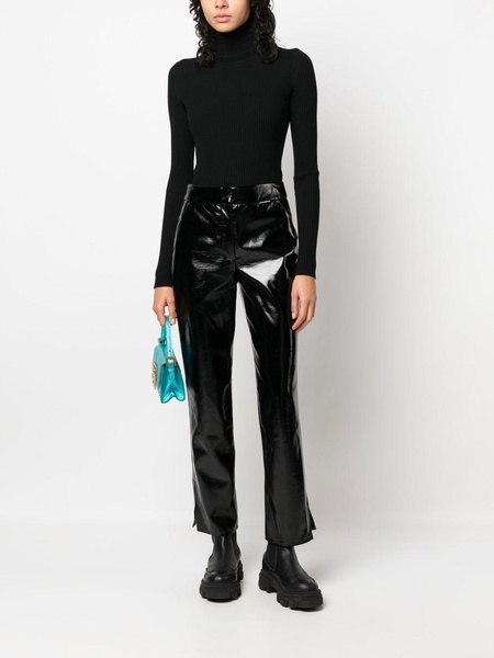 faux-leather patent-finish trousers