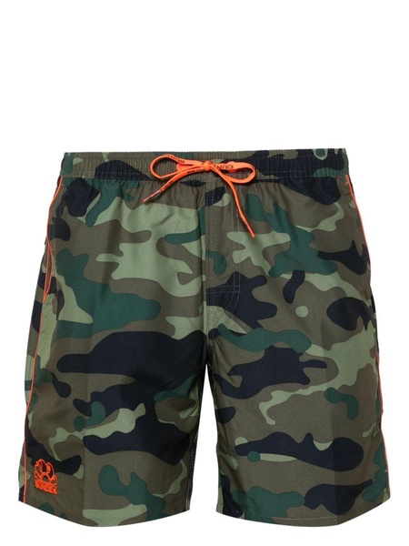 logo-embroidered camouflage swim shorts