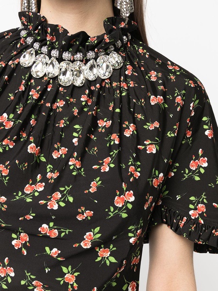 floral-print jewelled blouse