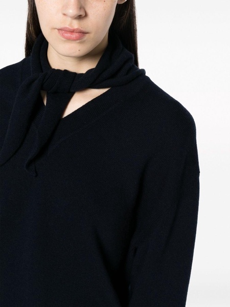 attached-scarf fine-ribbed jumper