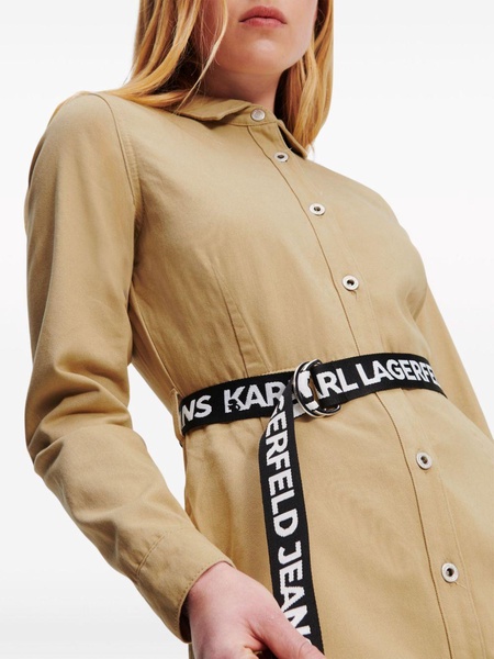 logo-belt long-sleeve shirt dress