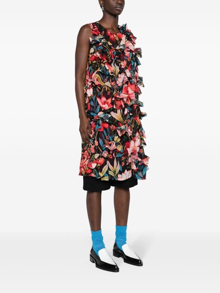 floral-appliqué botanical-print dress